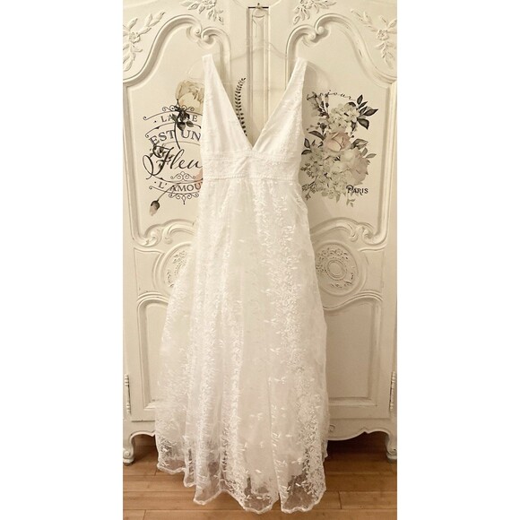 Lulus Sweetest Beloved Maxi Dress Women's L White Mesh Embroidered NWT - Picture 4 of 13
